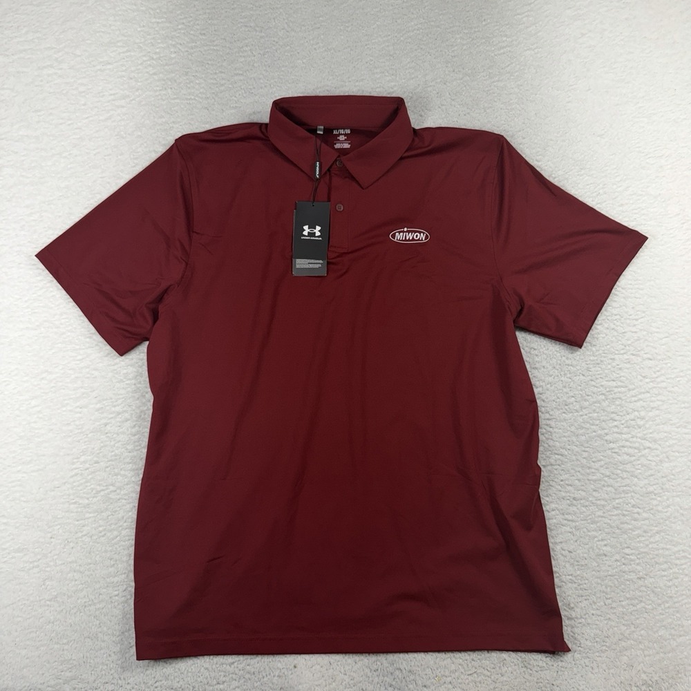 Under Armour Mens Team Tech Polo Shirt Red Miwon Logo XL NWT UPF 50 Loose
